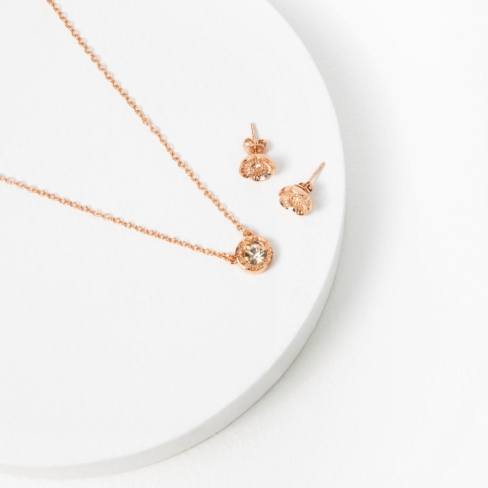 NEW Coach Circle Open Necklace & Tea Rose Stud Set - Picture 3 of 6